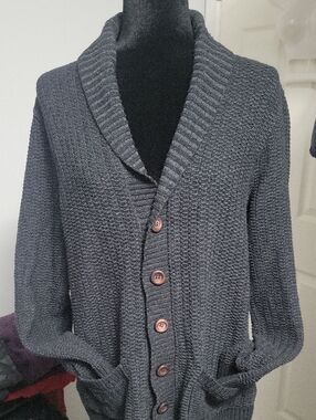 Stag + Hart Size Large Button Up Cardigan, Dark Gray
